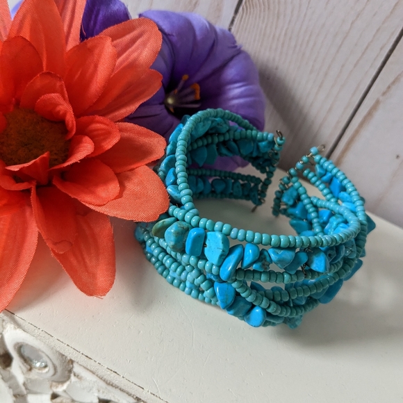 Faux Turquoise Boho Style Cuff Bracelet - Picture 3 of 5
